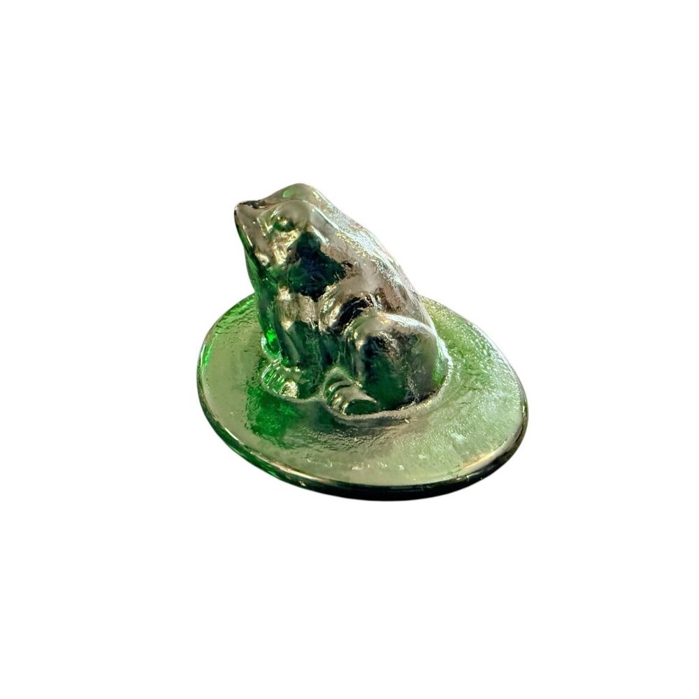 Vintage Viking or Style Green Art Glass Frog on Lily Pad Paperweight - Picture 6 of 11